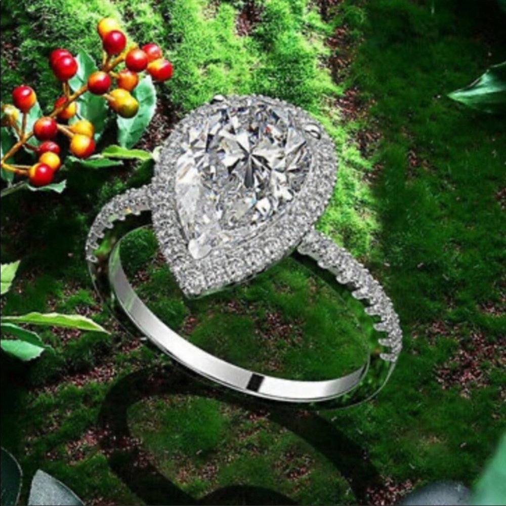 New 925 Silver Pear Cut Elegance Ring - Picture 3 of 4